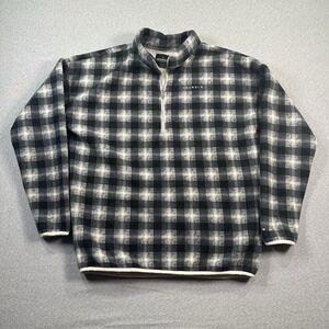 YoungLA Sherpa Lined Sweater Mens Medium Black Plaid 1/4 Zip Long Sleeve Fleece